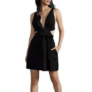 By Anthropologie Tie-Waist Mini Dress Cross Back V Neck Sleeveless Women Size XS